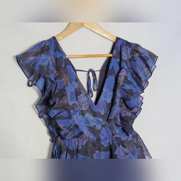 Ted Baker London Sz 2 Rowyn Blue Floral Ruffle Blouse - Picture 3 of 7